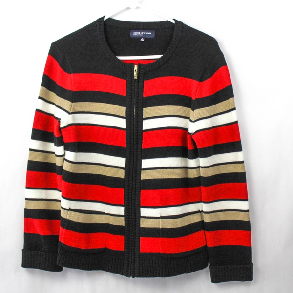 Jones New York Women's Mod Striped Zip-Up Sweater Size Small - Good Condition