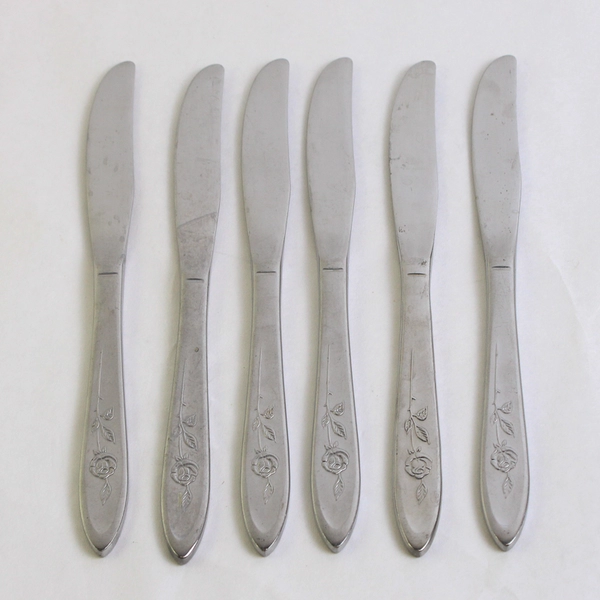 Lot of 6 Oneida Betty Crocker My Rose 8.5" Solid Dinner Knives Stainless