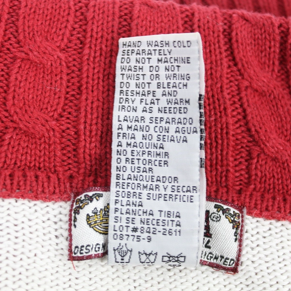 Tiara International Women's Red Cream Cardigan Sweater Size M Christmas Holiday