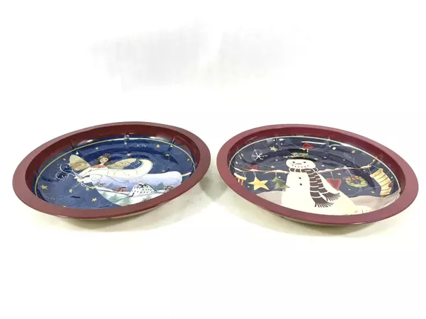 Lot of 2 Holiday Inspirations Christmas Cookie Snack Platters 10.5"