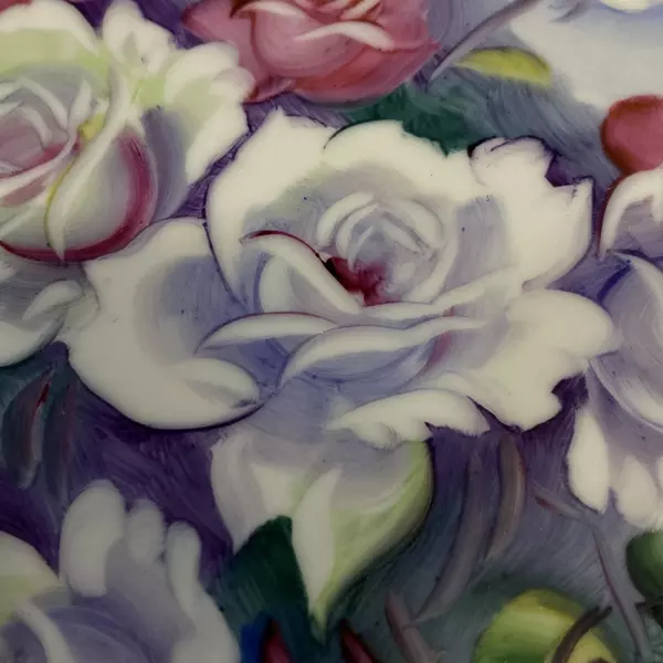 Vintage Ucago Porcelain Plate Pink and White Roses Silver Trim