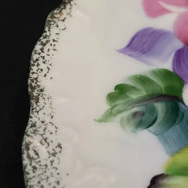 Vintage Ucago Porcelain Plate Pink and White Roses Silver Trim