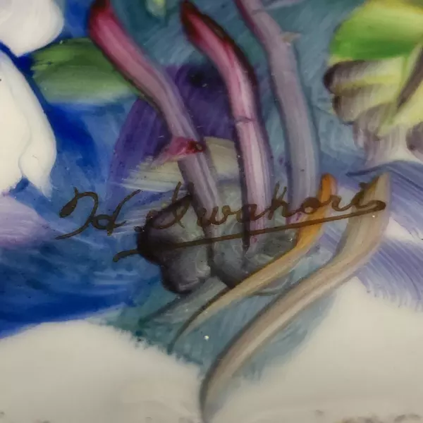 Vintage Ucago Porcelain Plate Pink and White Roses Silver Trim