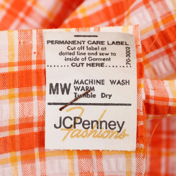 Vintage JCPenney Fashions Orange Yellow and White Plaid Fabric 45" x 7 Yds Flaw