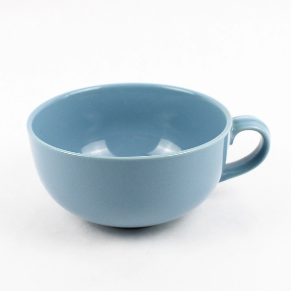 Blue Stoneware Soup Mug With Handle 5.5 Inch Diameter