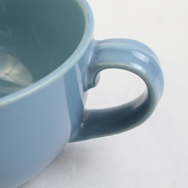 Blue Stoneware Soup Mug With Handle 5.5 Inch Diameter