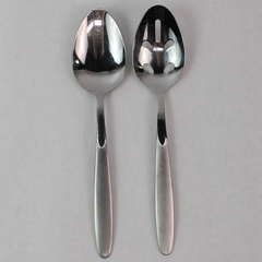 Lot of 2 Cambridge Silver Crescent Serving Spoons 8 1/8" Stainless Solid Pierced