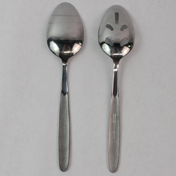 Lot of 2 Cambridge Silver Crescent Serving Spoons 8 1/8" Stainless Solid Pierced