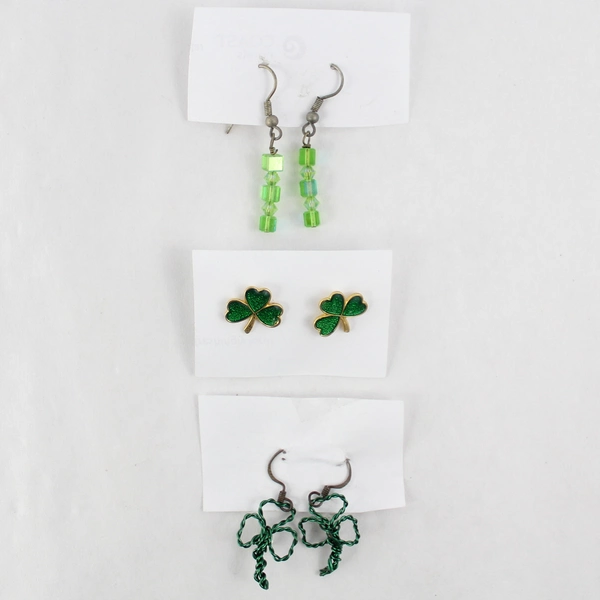 Lot of 3 Green St. Patrick's Day Earrings for Pierced Ears - Shamrock Jewelry