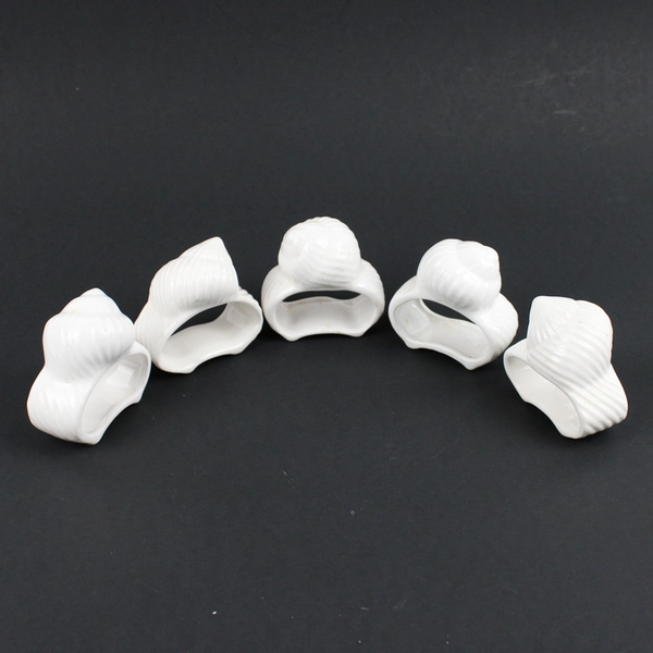 Set of 5 White Ceramic Seashell Napkin Rings