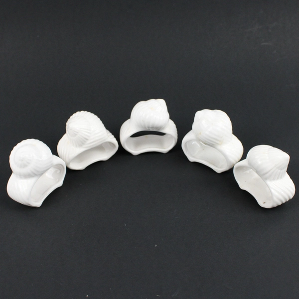 Set of 5 White Ceramic Seashell Napkin Rings
