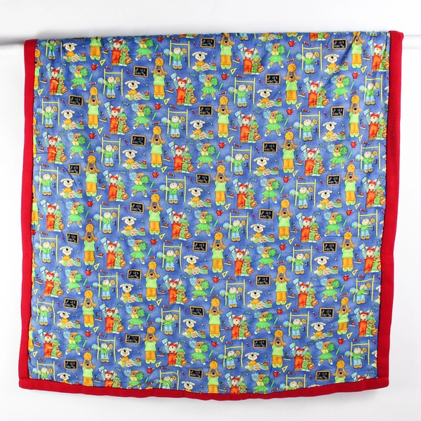Handmade Fleece Throw Blanket Multicolor Animal School Theme 46" x 54"
