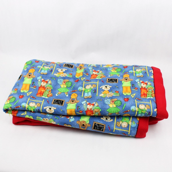 Handmade Fleece Throw Blanket Multicolor Animal School Theme 46" x 54"