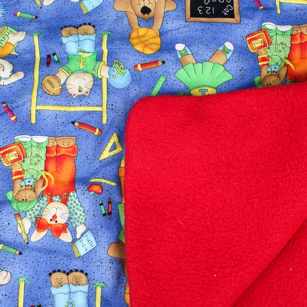 Handmade Fleece Throw Blanket Multicolor Animal School Theme 46" x 54"