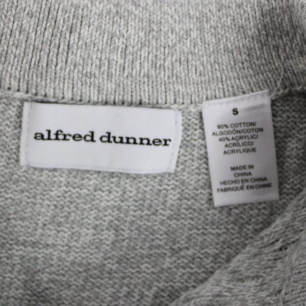 Alfred Dunner Women's Gray White Flowers Collar Quarter Zip Knit Sweater Size S