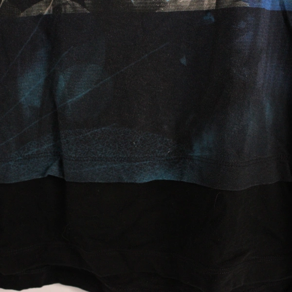 Cecil Women's Mid Sleeve Top Black Sleeves & Blue Pattern Bodice Size Medium