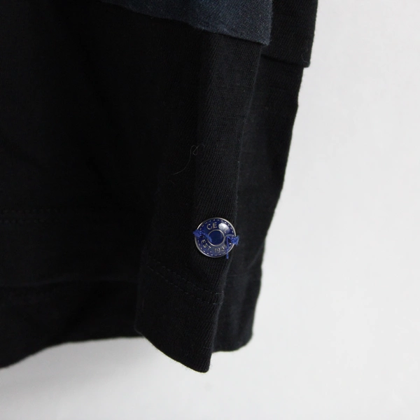 Cecil Women's Mid Sleeve Top Black Sleeves & Blue Pattern Bodice Size Medium