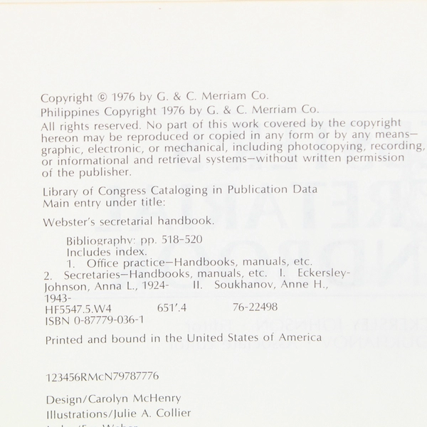 Webster's Secretarial Handbook 1st Edition Hardcover 1976 Vintage