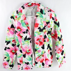 One Mountain Imports Women's White Multicolor Floral Collar Blazer Jacket Size 8