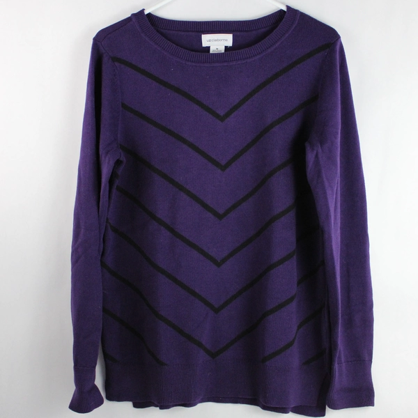 Liz Claiborne Women's Purple & Black Triangular Striped Pullover Sweater Size M