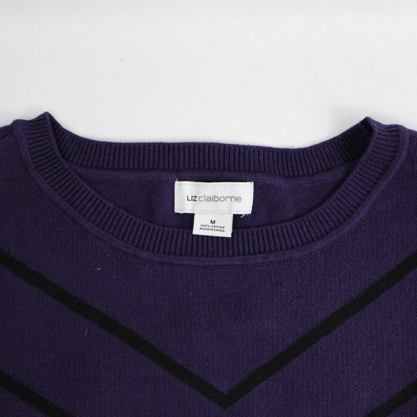 Liz Claiborne Women's Purple & Black Triangular Striped Pullover Sweater Size M