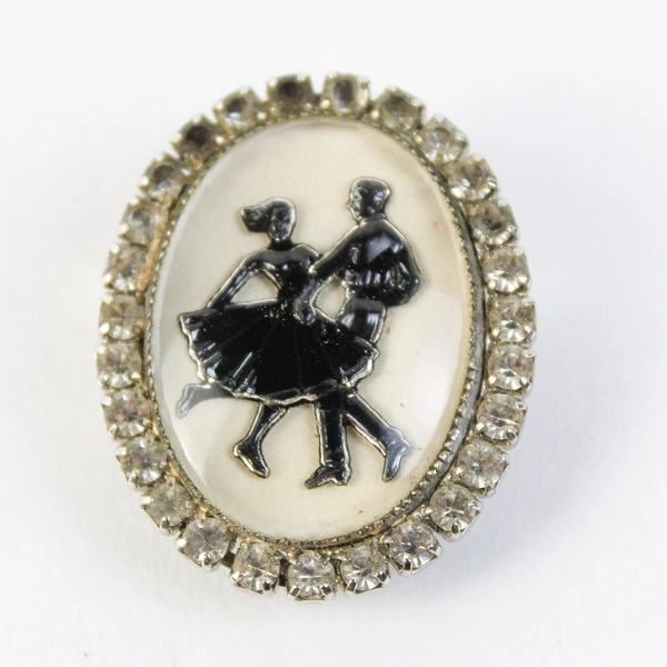 Square Dance Silhouette Rhinestone Western Buckle Silver Tone 1.5" x 1"