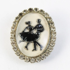 Square Dance Silhouette Rhinestone Western Buckle Silver Tone 1.5" x 1"