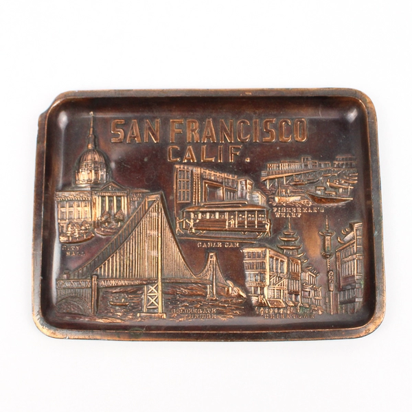 Vintage San Francisco California Metal Souvenir Tray Made in Japan Flawed