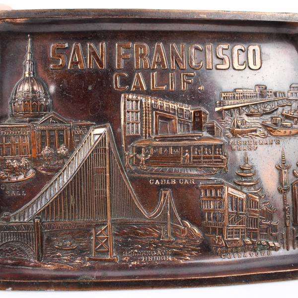 Vintage San Francisco California Metal Souvenir Tray Made in Japan Flawed