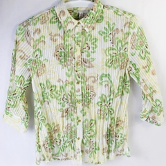 JM Collection Floral Button Up Top Women's Size 6 Green Brown Yellow