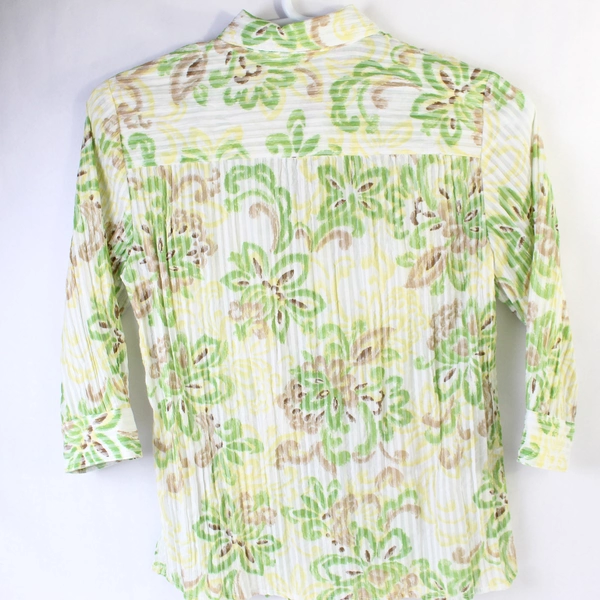 JM Collection Floral Button Up Top Women's Size 6 Green Brown Yellow