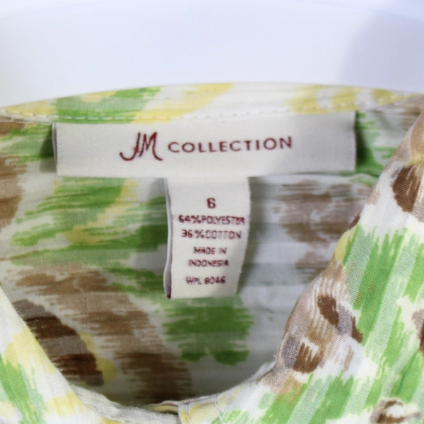 JM Collection Floral Button Up Top Women's Size 6 Green Brown Yellow