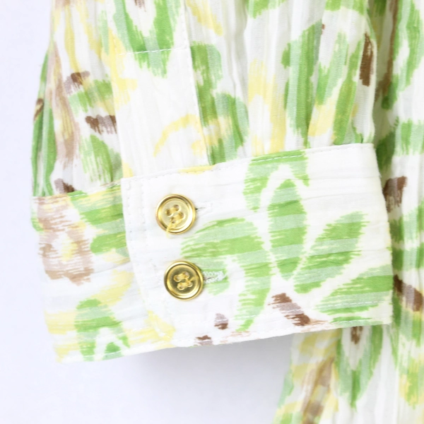 JM Collection Floral Button Up Top Women's Size 6 Green Brown Yellow