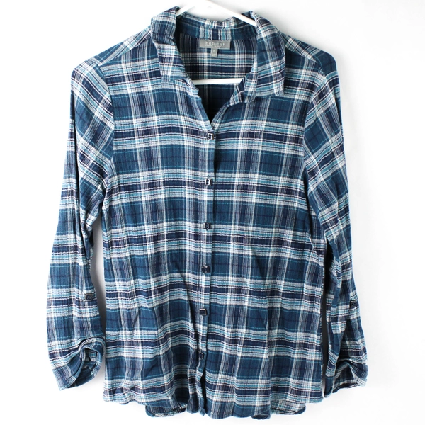 Habitat Clothes To Live In Blue Button Up Plaid Shirt 100% Cotton Women's XS
