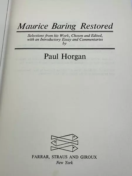 Maurice Baring Restored by Paul Horgan 1970 HC Farrar Straus and Giroux