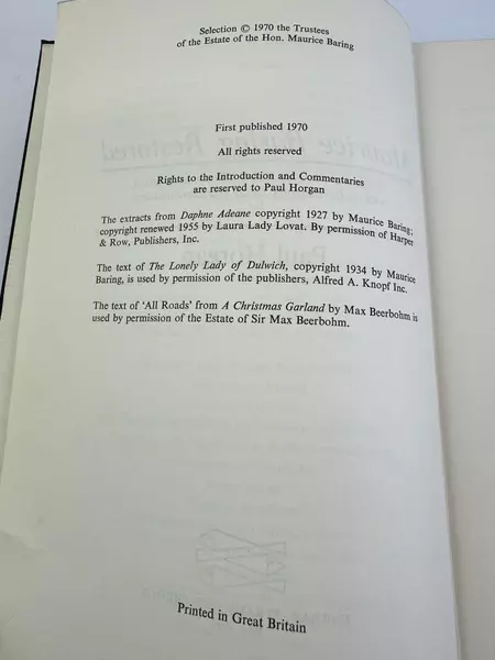 Maurice Baring Restored by Paul Horgan 1970 HC Farrar Straus and Giroux