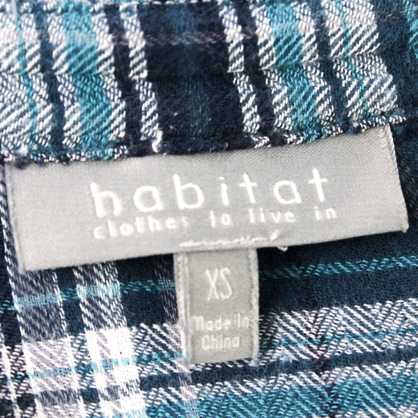 Habitat Clothes To Live In Blue Button Up Plaid Shirt 100% Cotton Women's XS