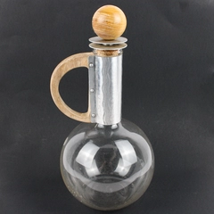 Vintage Mid Century Modern Carafe Glass Aluminum Wood 