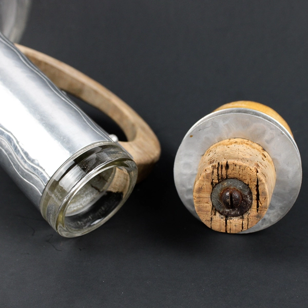 Vintage Mid Century Modern Carafe Glass Aluminum Wood 