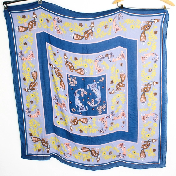 Ann Taylor Loft Women's Multicolor Rabbit and Fox Print Scarf  50" x 54"