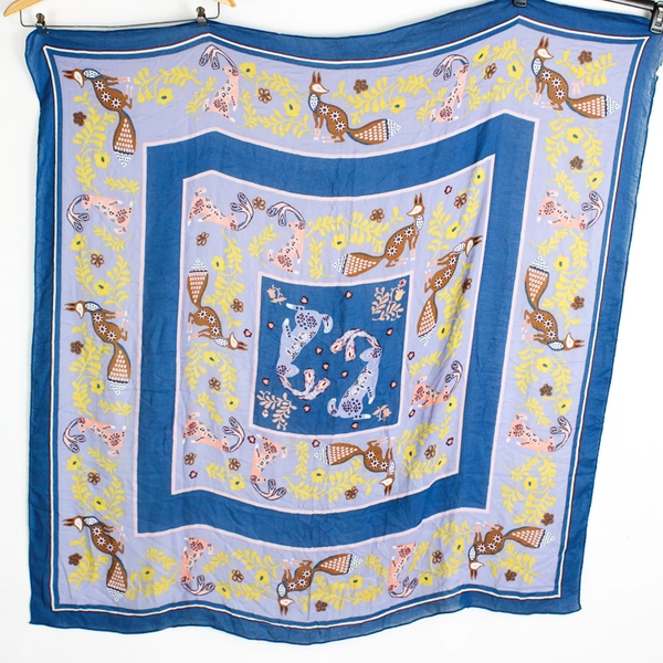 Ann Taylor Loft Women's Multicolor Rabbit and Fox Print Scarf  50" x 54"