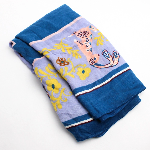 Ann Taylor Loft Women's Multicolor Rabbit and Fox Print Scarf  50" x 54"