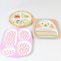 Lot of 3 Kid's Melamine Compartment Plates Pre-owned