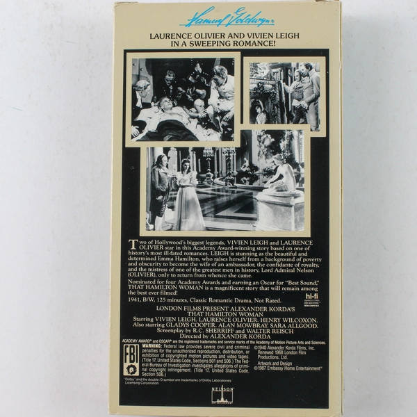That Hamilton Woman VHS 1987 Vivien Leigh Classic Film Pre-Owned Untested
