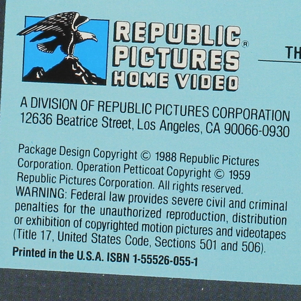 Operation Petticoat VHS 1988 Cary Grant Tony Curtis Comedy Classic Pre-Owned