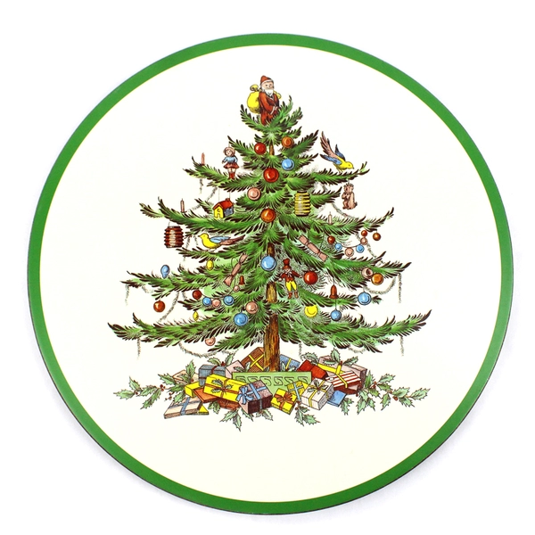 Vintage Spode Christmas Tree Trivet 10" Round Cork Backed 