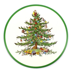 Vintage Spode Christmas Tree Trivet 10" Round Cork Backed 