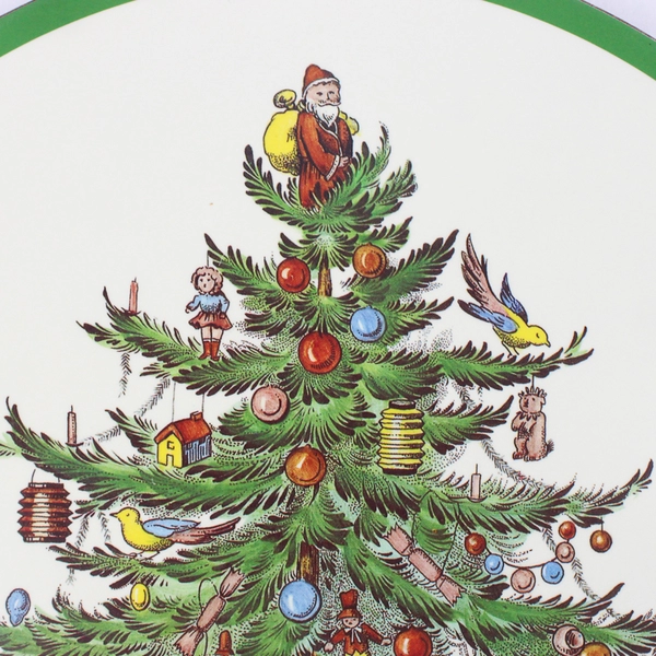 Vintage Spode Christmas Tree Trivet 10" Round Cork Backed 
