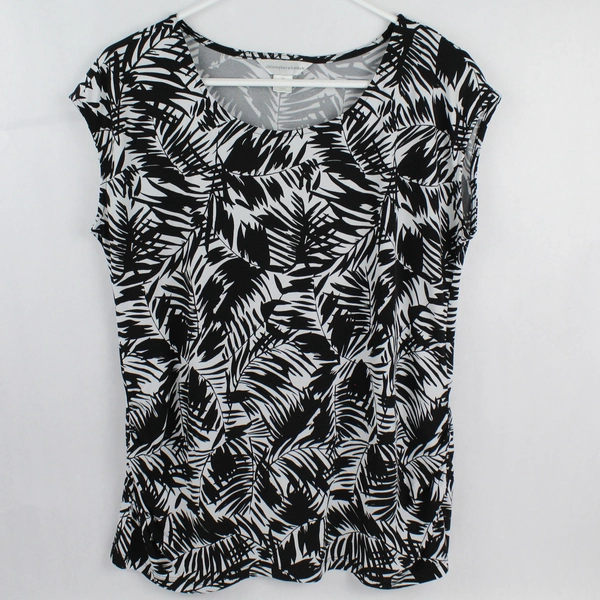 Christopher & Banks Black & White Leaf Sleeveless Blouse Women's Size M