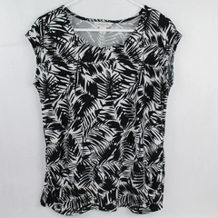 Christopher & Banks Black & White Leaf Sleeveless Blouse Women's Size M